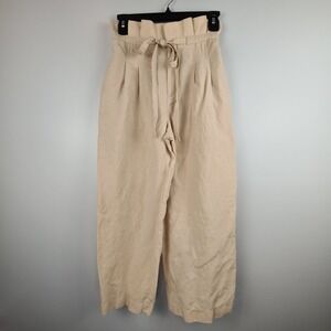 Club Monaco Womens Anreannah Paperbag Pant 0 Beige Wide Leg Cropped Belted Pleat